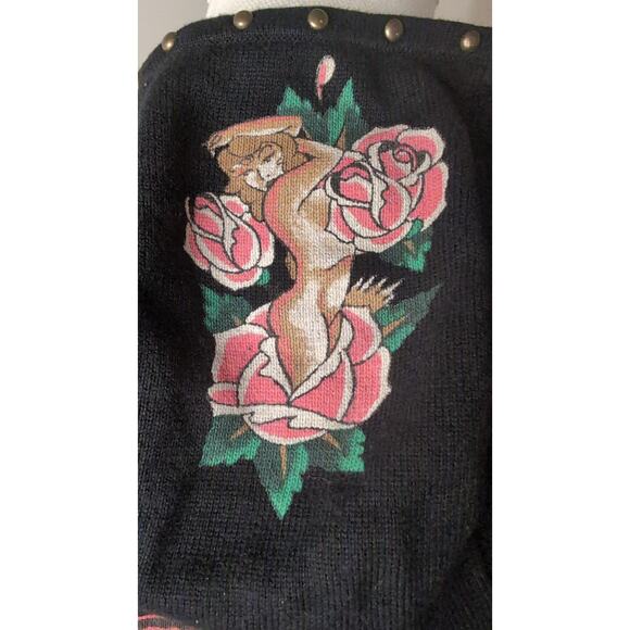 Ed Hardy Y2K Tattoo Studded Graphic Long Hoodie Dress Roses Heart Sz S - Picture 8 of 13